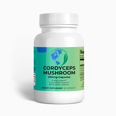 Ramsden’s Earth Supplements Cordyceps Mushroom Capsules – 60-count bottle featuring a powerful energy and endurance support formula.