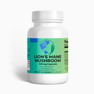 Ramsden’s Earth Supplements Lion’s Mane Capsules – 60-count bottle featuring a powerful nootropic mushroom formula for brain health and focus.