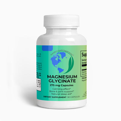 Ramsden’s Earth Supplements Magnesium Glycinate Capsules – 90-count bottle featuring a high-absorption formula for relaxation, sleep, and muscle recovery.