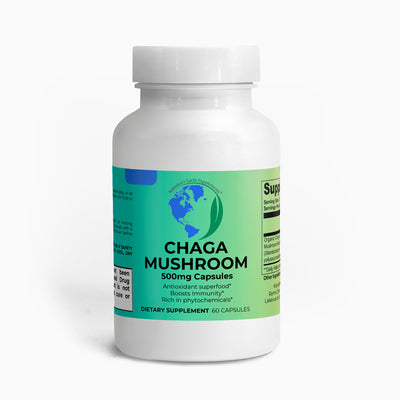 Ramsden’s Earth Supplements Chaga Mushroom Capsules – 60-count bottle featuring a powerful immune and anti-aging support formula.