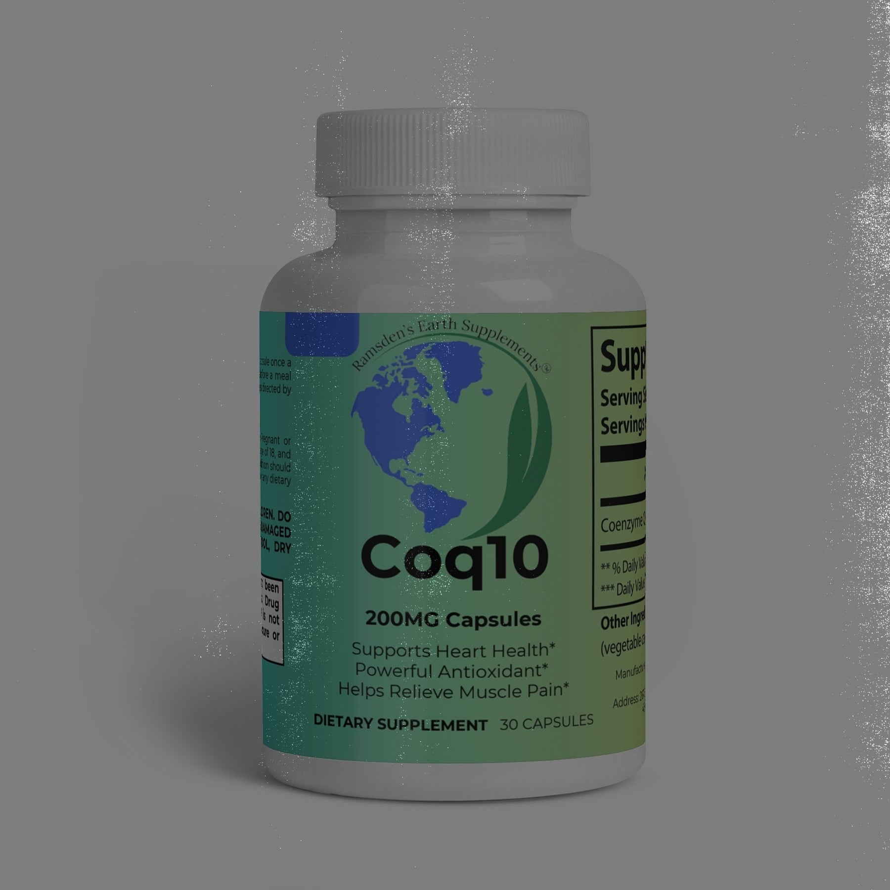 Ramsden's Earth Supplements CoQ10 capsules for natural heart health, energy, and cellular support.